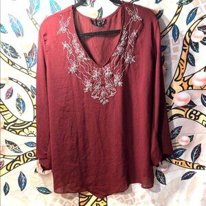 Ninety Burgundy Embroidered Tunic louse